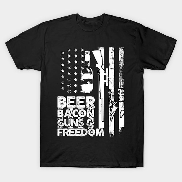 Beer Bacon Guns And Freedom American Flag Fourth Of July T-Shirt by brandysarahch